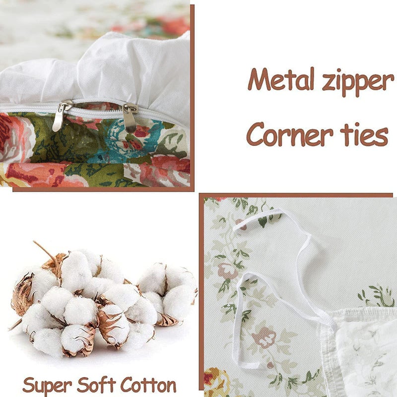 FADFAY غطاء لحاف قطن أبيض مزخرف بالورود من فادفاي - غطاء سرير فاخر بتصميم قديم مزين بالدانتيل باللون الأبيض الفاتح لغرفة نوم الفتيات - مجموعة مكونة من 3 قطع - Image 3